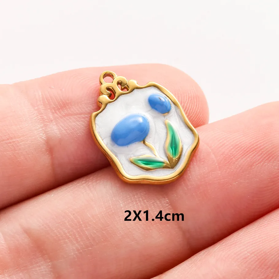 Echte Naturperlen, ovale, unregelmäßige Rosenblüten-Tulpen-Anhänger, bunte Emaille-Charms, Edelstahl-Charms für die Schmuckherstellung, Großhandel. – Detail 10