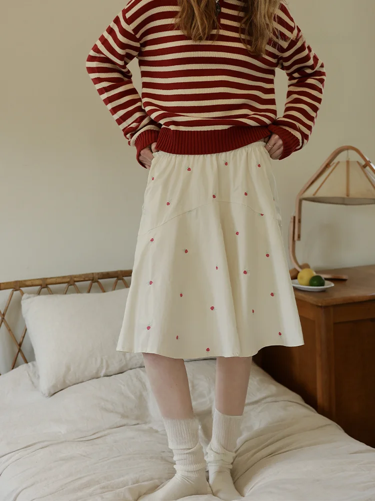 

Юбка Rina Berry Spring Design свободного кроя с принтом, эластичная, в горошек, А-силуэт, хлопковая, повседневная, женская