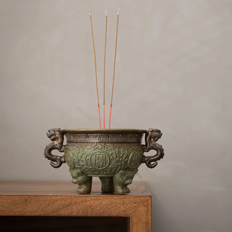 Antieke oven draaide groene wierookbrander schatkom serie voor Boeddha driehoek wierookbrander theeceremonie accessoires