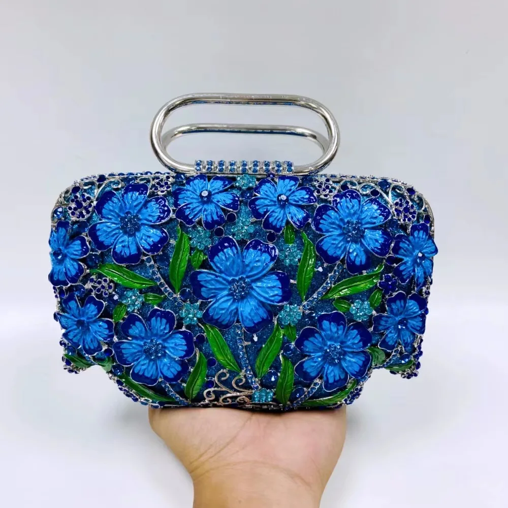 Woman Wedding Bridal Colorful Flower Purse Floral Crystal Banquet Dinner Evening Bag With Handle Diamond Party Handbags - Image 4