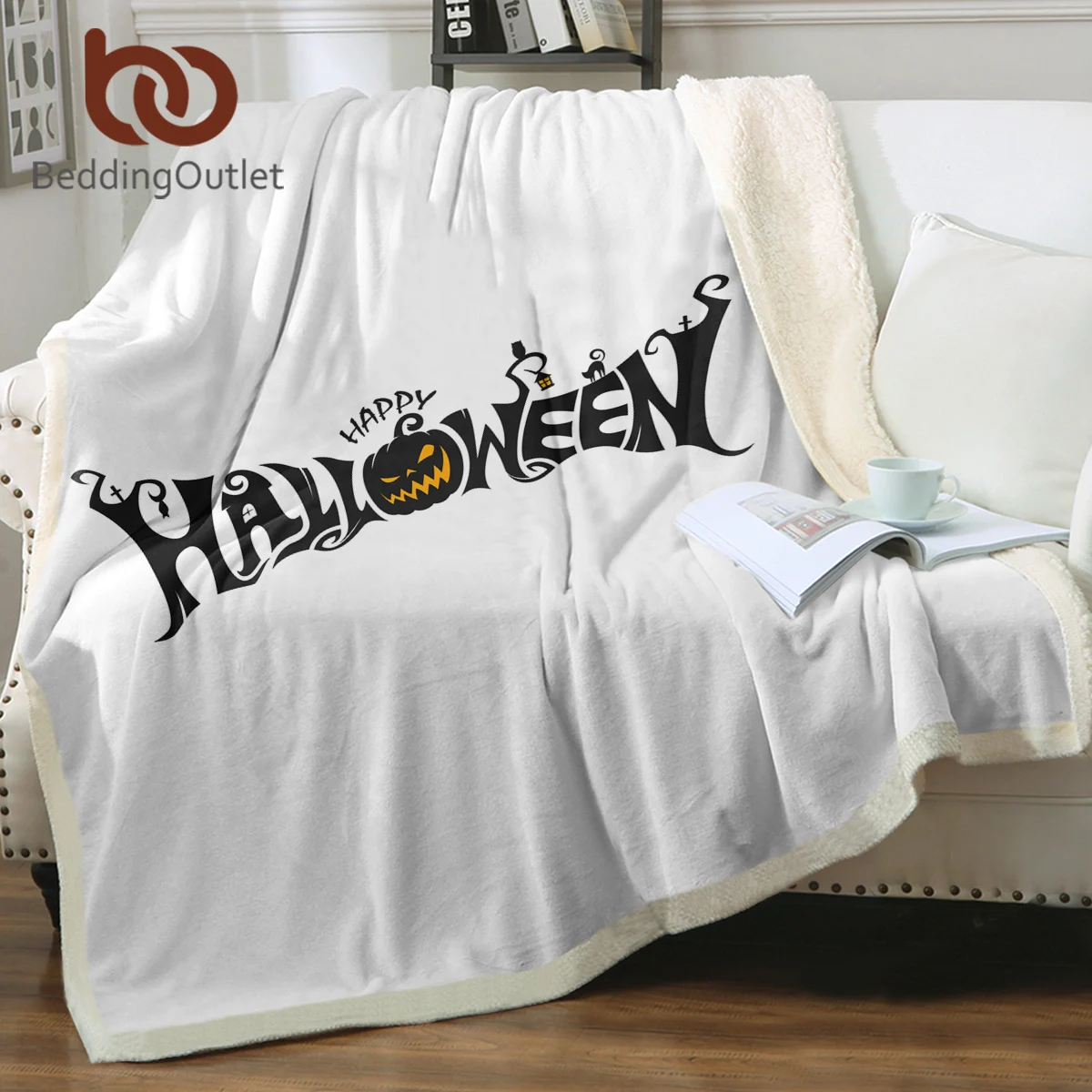 

BeddingOutlet Halloweens Pumpkin Lantern Sherpa Fleece Blanket Sofa Polyester Bedspread Kids Adults Bedroom Decor Hallowmas Gift