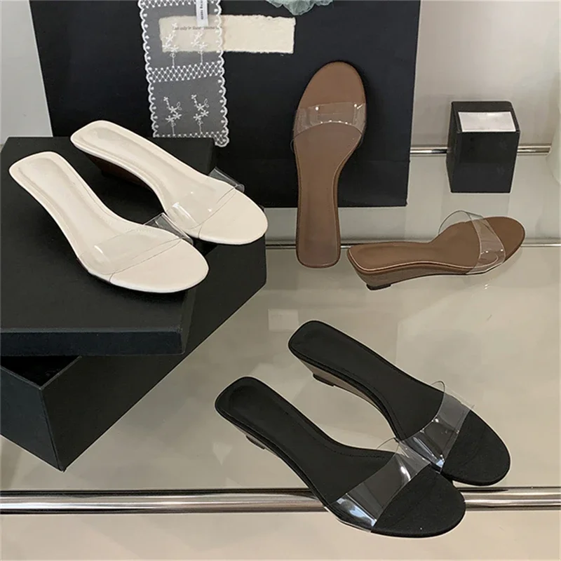 Eilyken 2026 New Summer PVC Transparent Wedges Open Toe Women Slippers Low Heels Banquet Dress Beach Female Shoes view 6