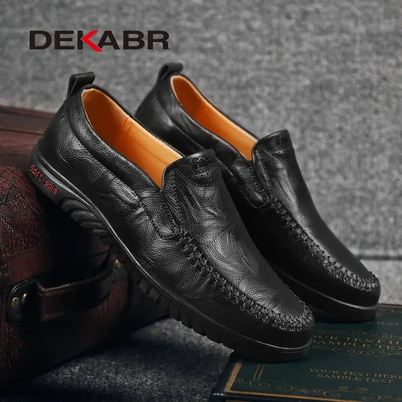 DEKABR Brand Men Genuine Leather Shoes Luxury Casual Shoes Soft Men Loafers Breathable Slip On Driving Men Shoes Plus Size 47