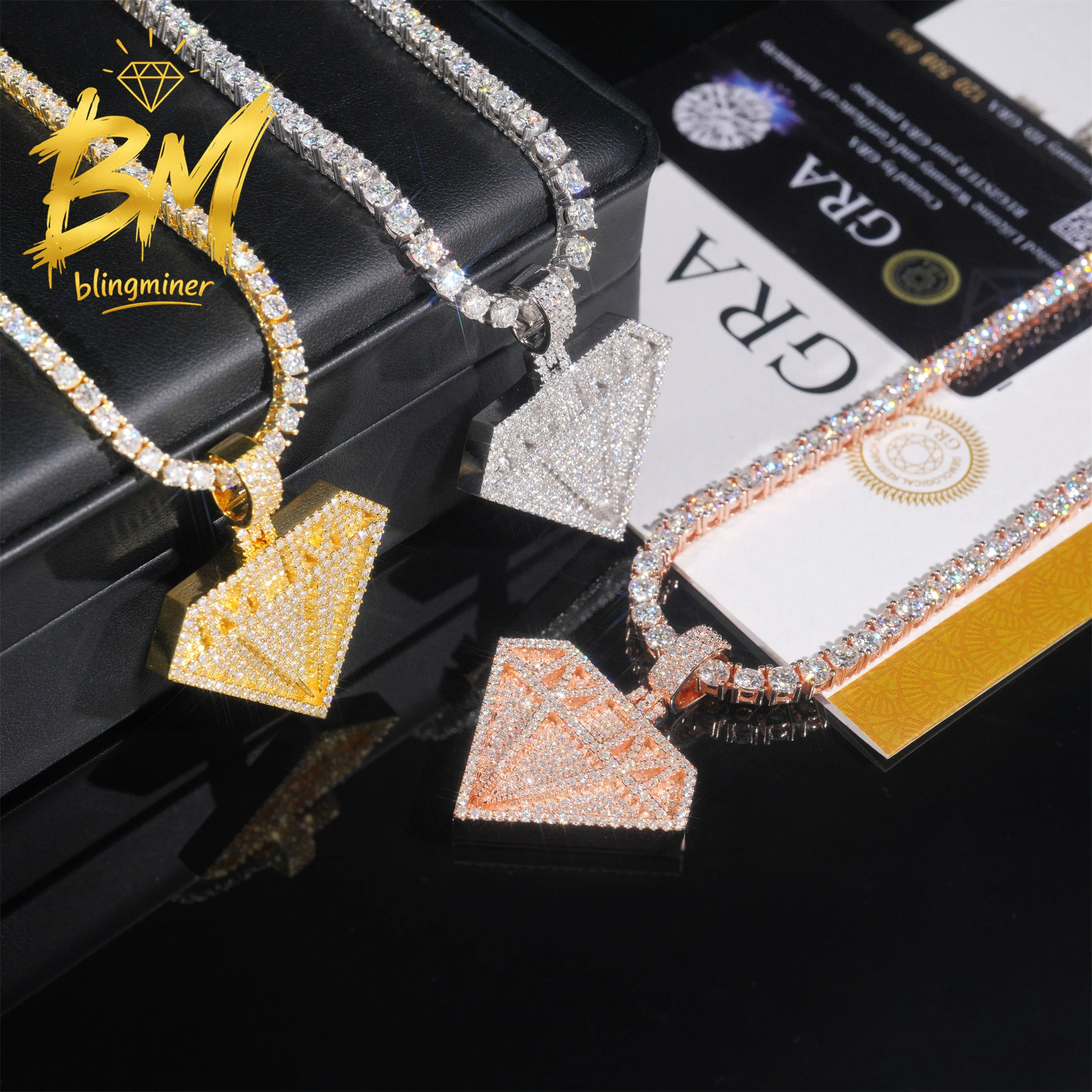 Blingminer Bling Gemstone Shape VVS Moissanite Pendant For Men Women S925 Silver Pendants  Pass Diamonds Tester Free Shipping