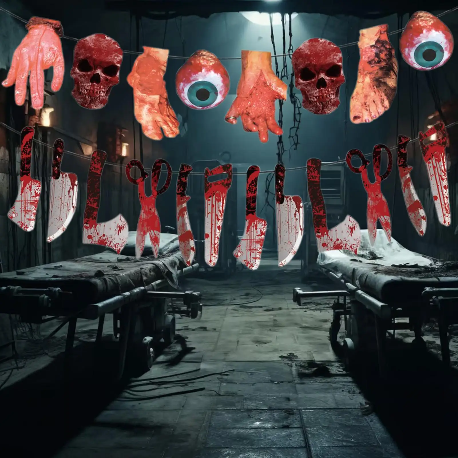 لافتة الهالوين 2025 لافتة دموية مخيفة خلفية قابلة للتعليق لتزيين الهالوين للعطلات الخارجية ومركز التسوق التجاري #2