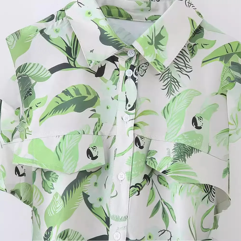 Vestido camisero estampado para mujer, vestido largo plisado, vestidos Midi de manga corta para mujer, ropa de calle con cuello, vestido de mujer