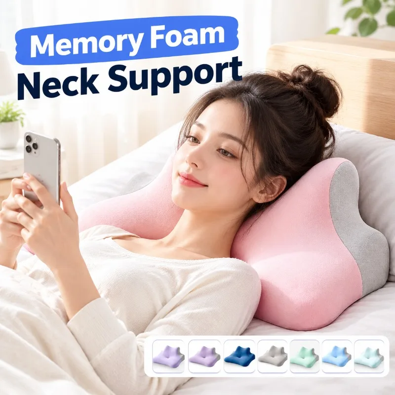 Memory Foam Prone Rest Pillow, Neck Guard Headboard Back Cushion, Face-down Slumber Bolster for Reading, Mobile Browsing