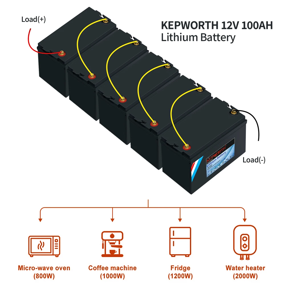 New KEPWORTH LiFePO4 Deep Cycle Battery 12V 100Ah with Built-in 100A BMS For RV Campers Solar Golf Carts Marine Trolling Motor