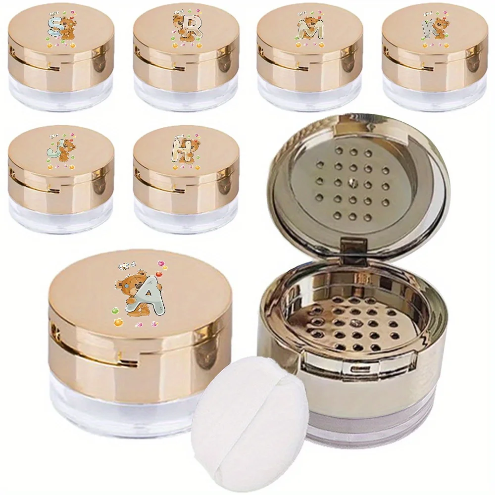 

Round Creative Powder Puff Caddy With Puff Refillable Travel Plastic Loose Powder Jar Travel Makeup Tool Bear Pattern