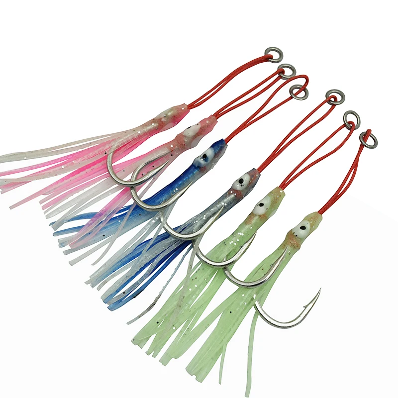 4pcs/lot Jig Assist Hook Single Hook jiging hook  Metal Jig High Carbon Steel With Feather Fishing Jig Hook