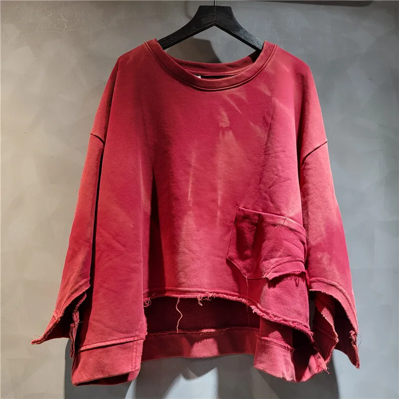 WTHT Vintage Fashion Women's Gradient Irregular Loose Sweatshirt 2024 Winter O-neck Long Sleeves Casual Tops Female 1LS641