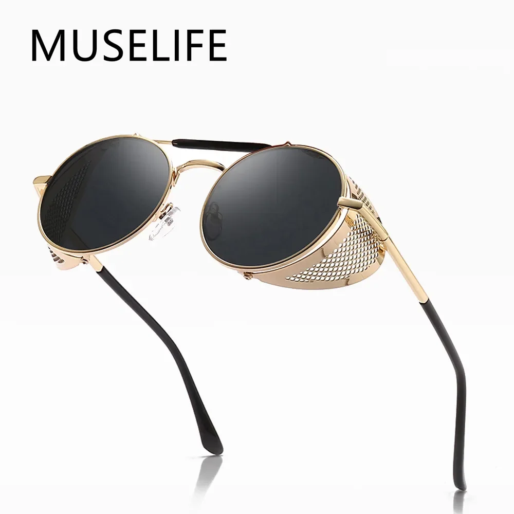 MUSELIFE Retro Round Metal Sunglasses Steampunk Men Women Brand Designer Glasses Oculos De Sol Shades UV Protection