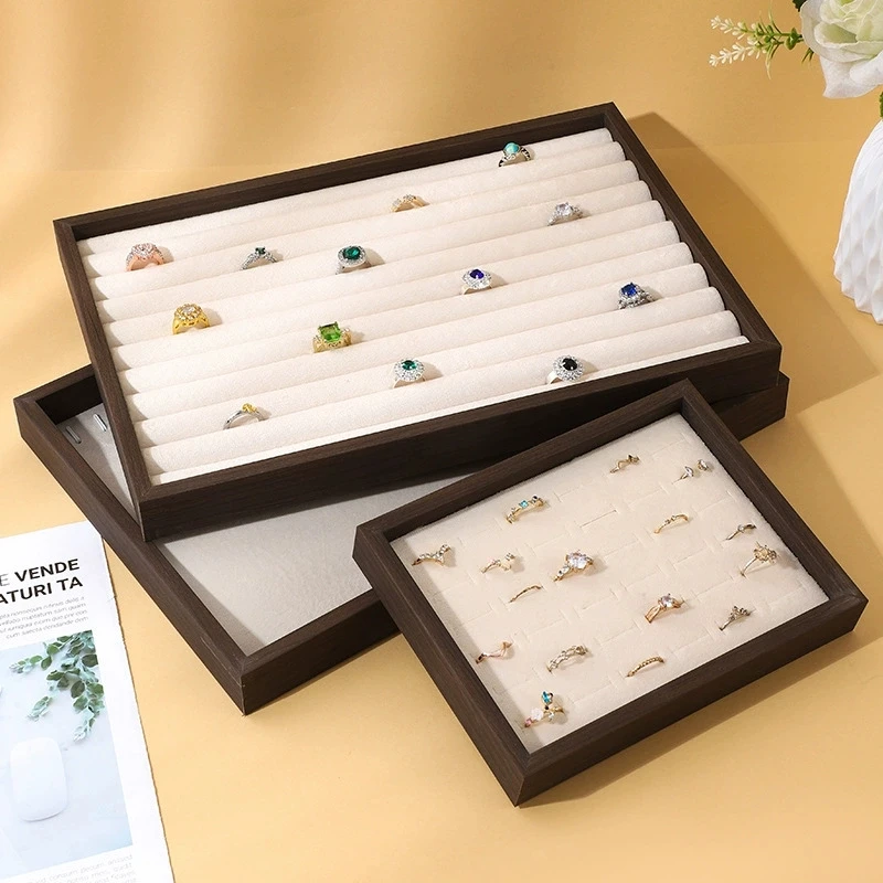 

1 шт. модный бежевый бархатный поднос для ювелирных изделий, ожерелье, браслет, серьги, кольца, таблички для хранения ювелирных изделий, органайзер, витрина, реквизит