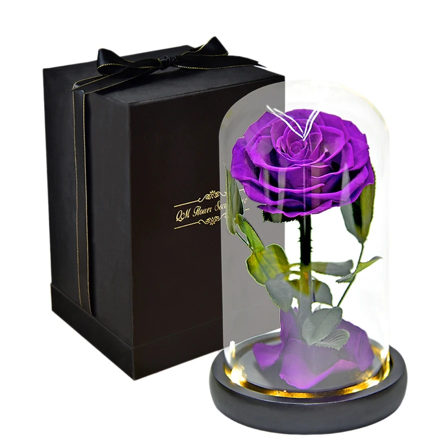 

Rose That Lasts Eternal Forever Preserved Flower in Glass Dome Lamp for Valentine's Mother's Day Gift Box,