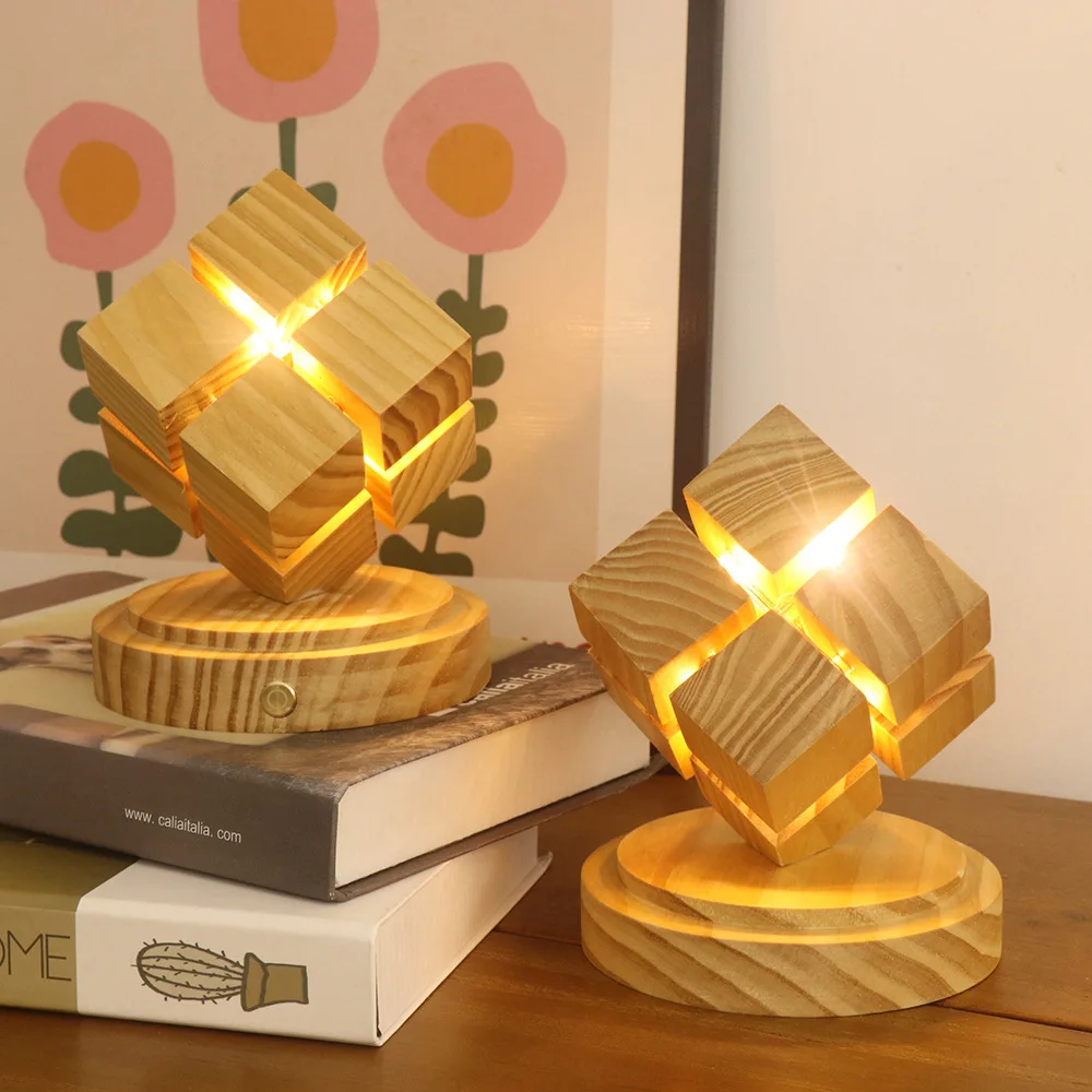 

Creative Fourth Order Rubik's Cube Night Light Ornament Bedside Table Decoration Bedroom Ambient Light USB Plug-in Rubber Wood