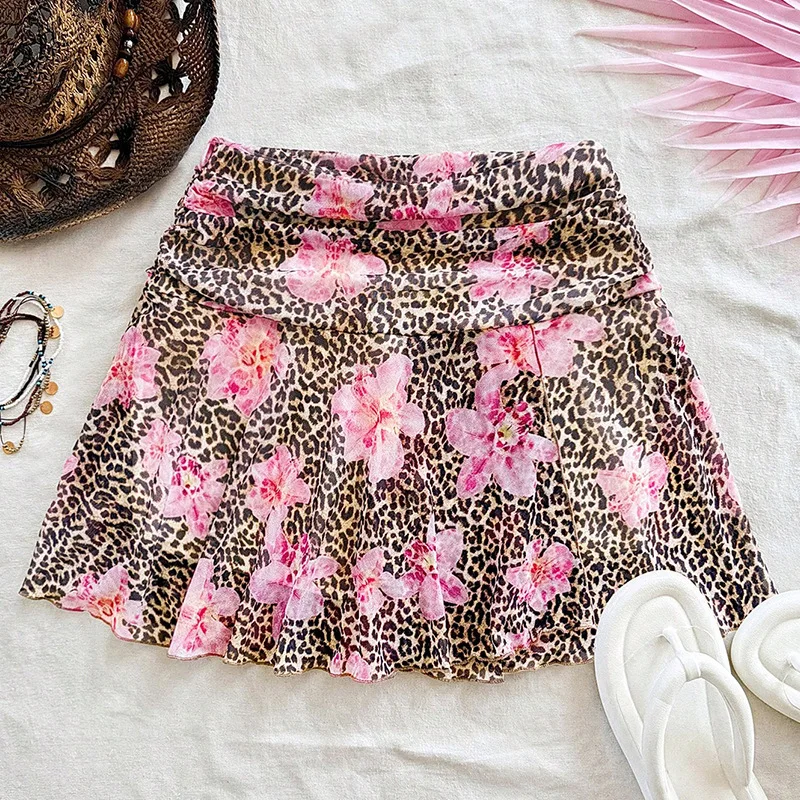 

Leopard Print Skirt, Summer Vacation Style Short Skirt, Small Hem A-Line Skirt, Women'S Clothing