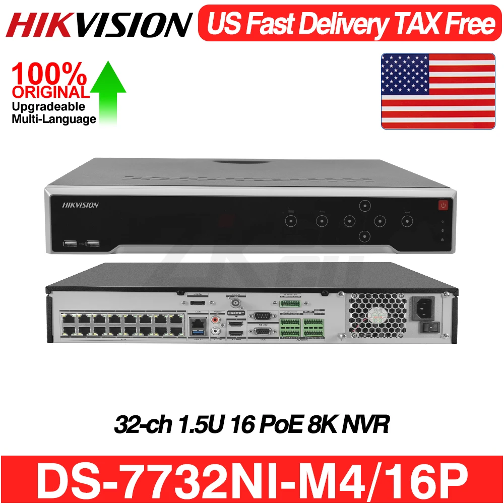 

Hikvision Network Video Recorder DS-7732NI-M4/16P 8K 1.5U 32CH 16POE 4SATA NVR H.265 Alarm I/O for Security Surveillance