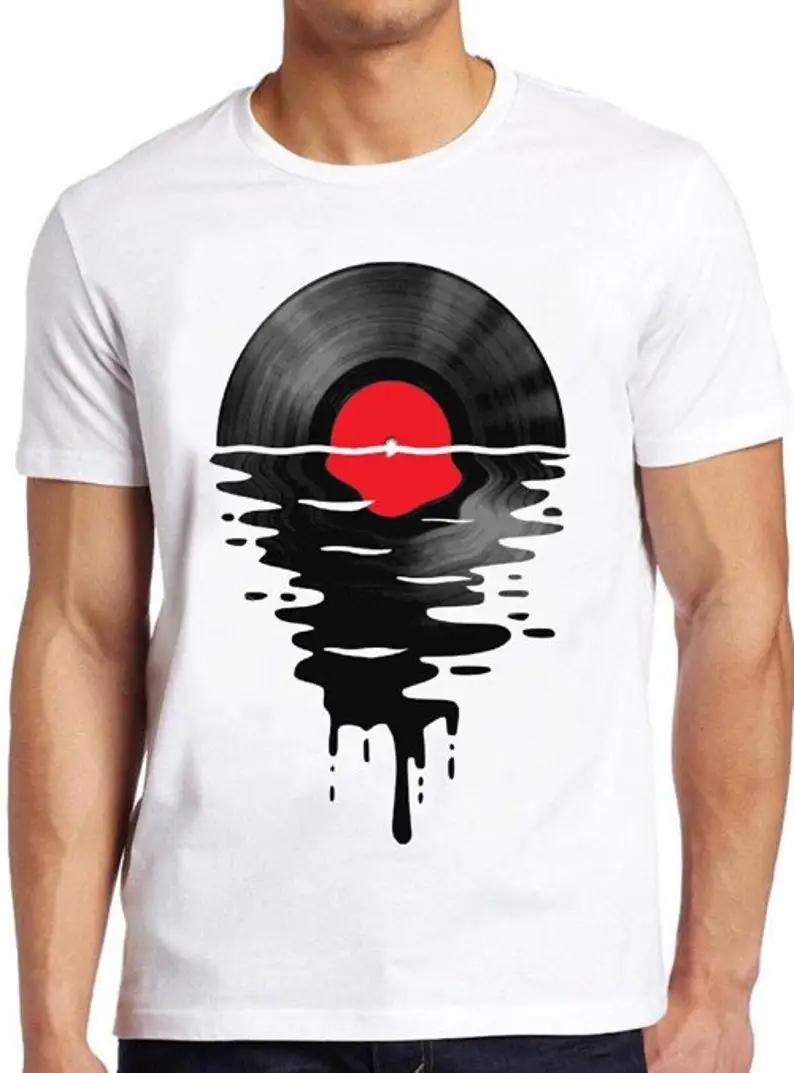 Melting Vinly T Shirt Dripping Cool Record DJ Music Gift Short-sleev Harajuku Ventilate Casual O-neck Streetwear New Style Tee