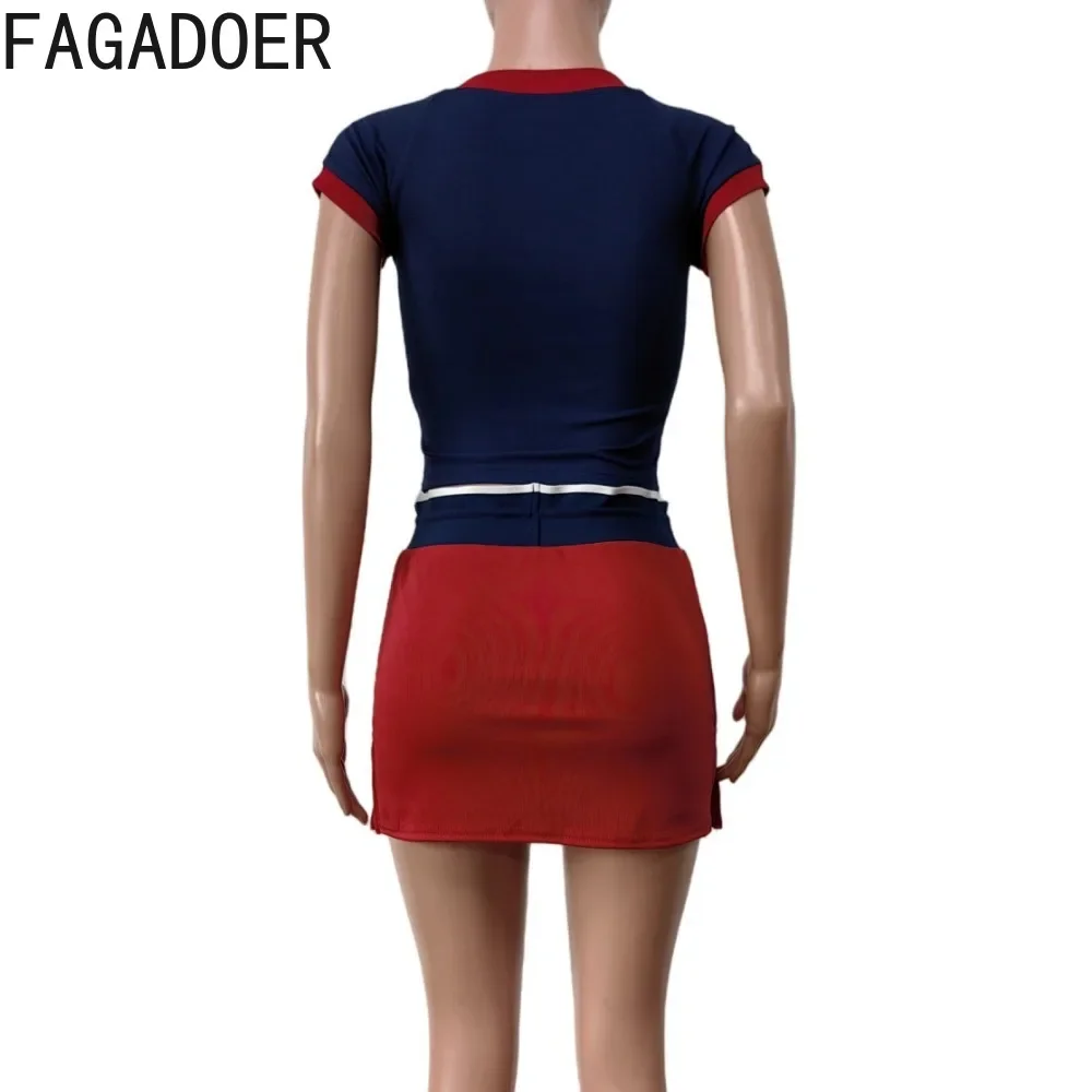 FAGADOER Y2K Letter Print 2 Piece Sets Women Outfit Fashion V Neck Crop Tops And Drawstring High Waist Skirt Hot Girl Streetwear