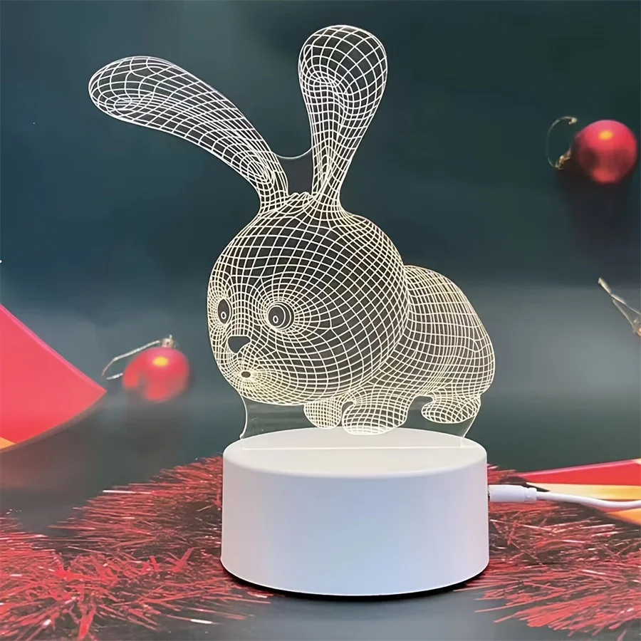 Creative Big White Rabbit Series Light, luce notturna modello luce calda monocolore, regalo di festa per famiglia, amici, natale