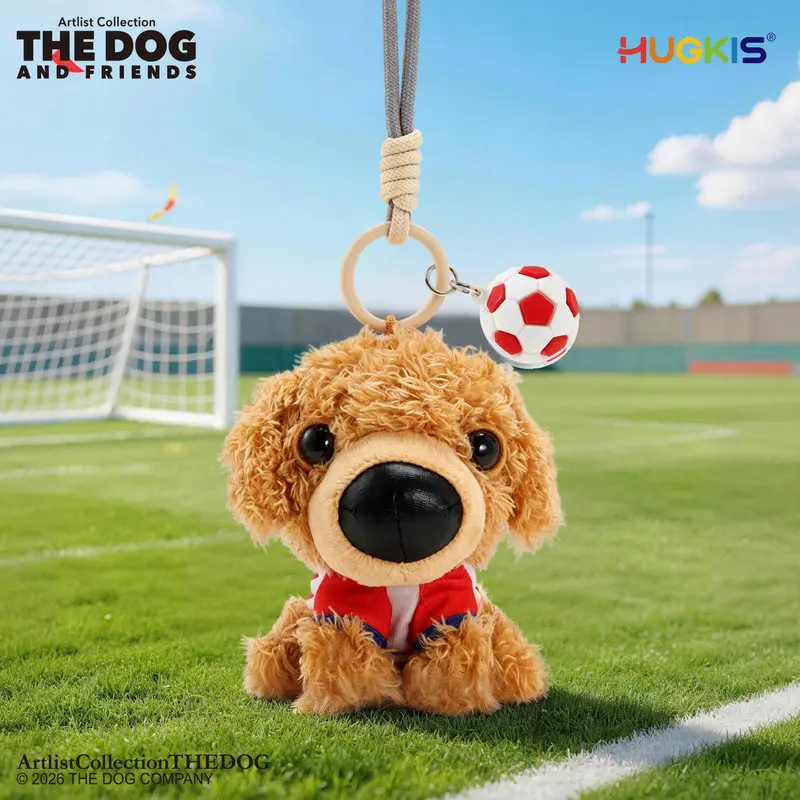 HUGKIS THE DOG Soccer Style Plush Dog Keychain Fuzzy Plush Pendant Bag Charm Backpack Decor Car Key Ring Lovely Animal Accessory view 2