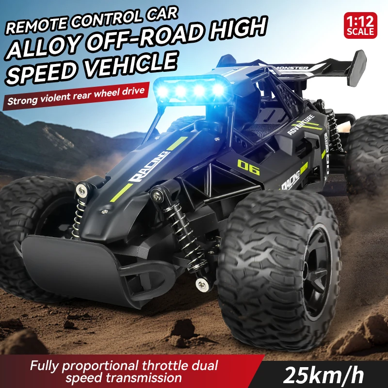 1:12 Alloy RC Off-Road Car 25KM/H 2.4G 100M Remote Control Buggy Full Proportional Throttle Dual Speed LED Light Racing Car