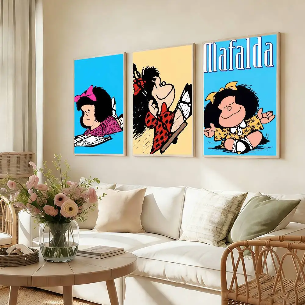 Pegatinas de póster bonitas de dibujos animados M-MafaldaS-ES, impresión artística, decoración de pared artística Retro, decoración artística HD para sala de estar, dormitorio, decoración del hogar, regalo único