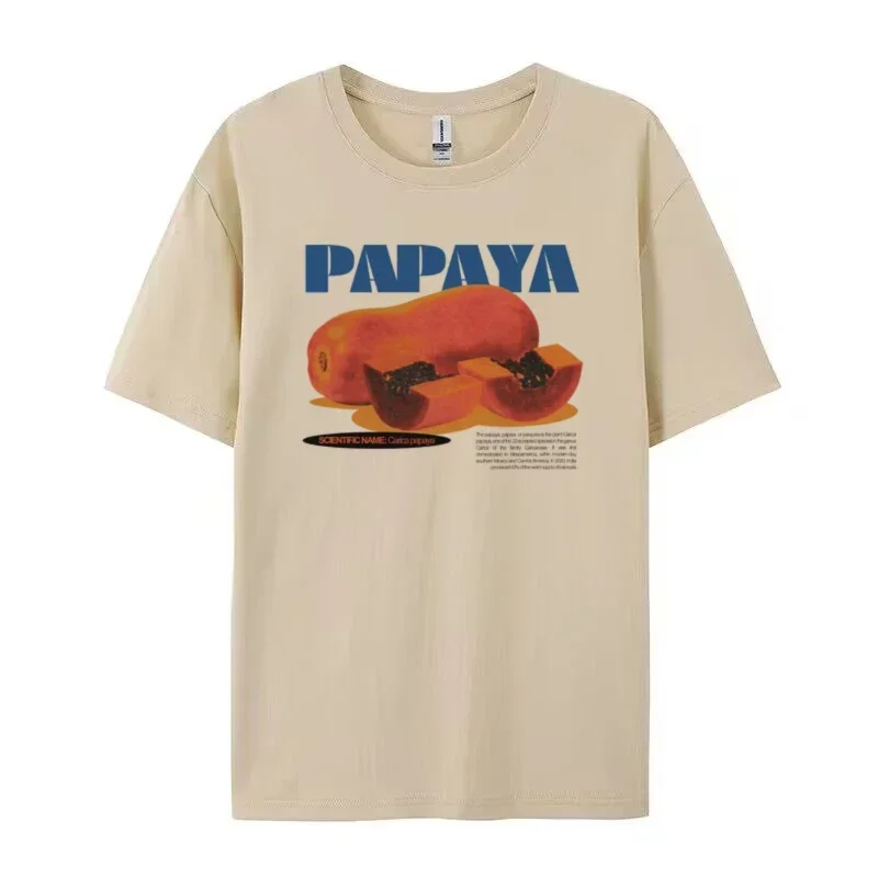 Papaya Print Retro Style T Shirt Women Summer Cute Aesthetic Fruit T-Shirts Loose Grunge Streetwear Tops Unisex Vintage Clothes
