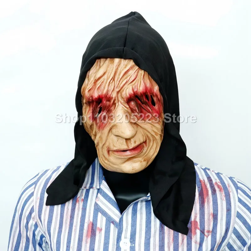 

Halloween old witch full face mask role-playing, horror party scary adult grotesque face costume props