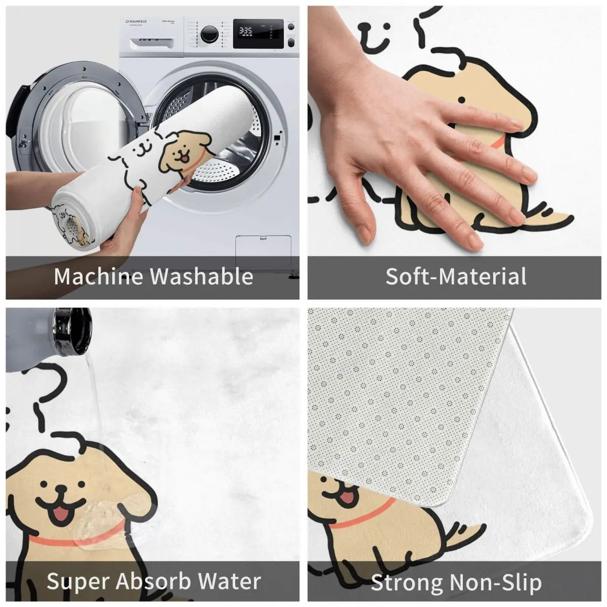 Cute Line Puppies Maltese Floor Mat Kitchen Shower Door Gold Retriever Bath Mat Dry Bathroom Rug Protective Non-slip Toilet Mat