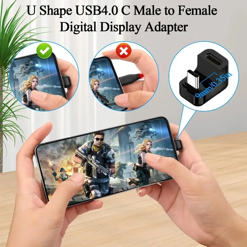 140W 40Gbps Fast Charging USB C Male To Type C Female Adapters USB4.0 U Shape 180°Angle Converters High-speed Phone Connectors