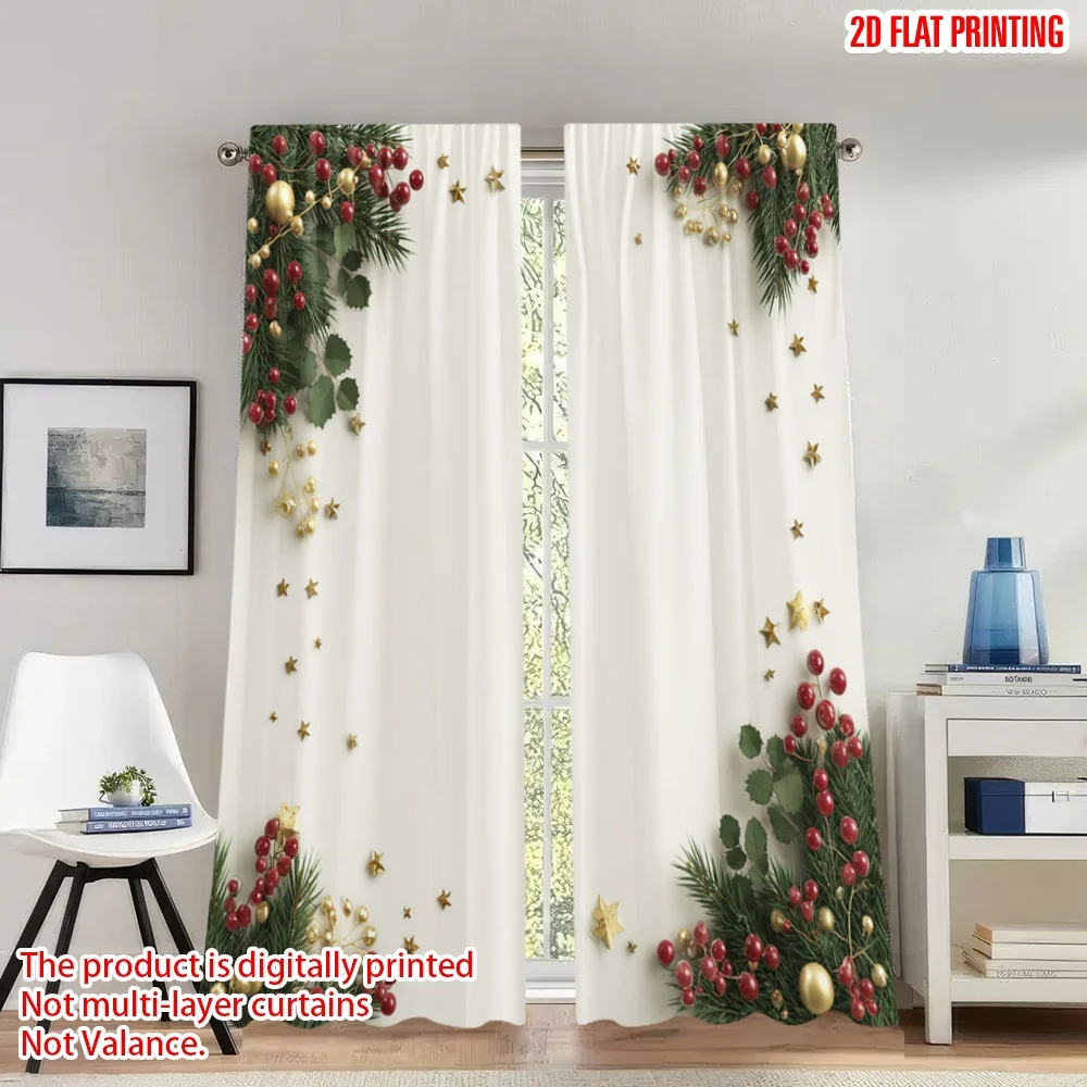 2 قطعة 2D الطباعة المسطحة عيد ميلاد سعيد الستائر عيد الميلاد نجوم الحلي احتفالية الرقمية المطبوعة البوليستر الستائر احتفالي الجدار #1