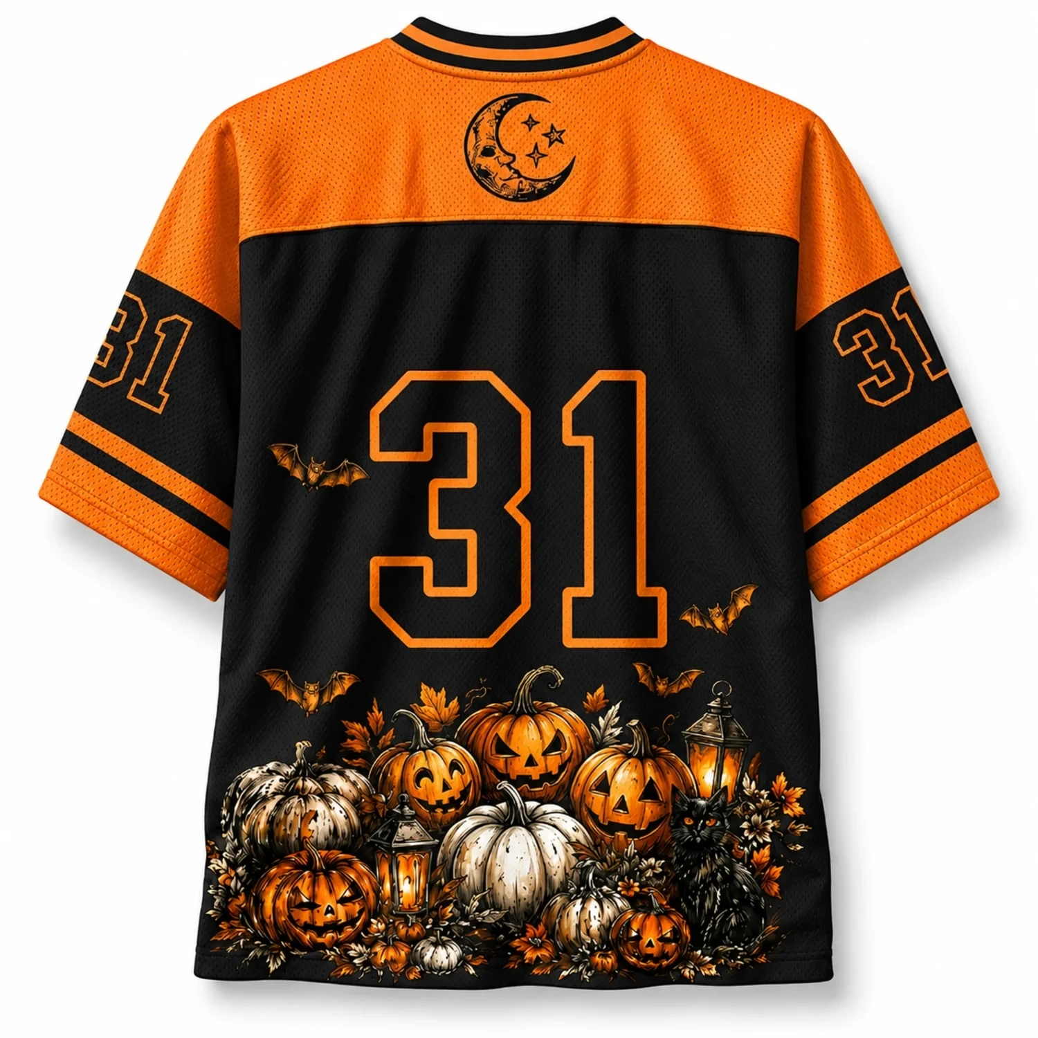 Halloween No. 31 Jersey 3D Full Frame Pumpkin Ghost Ghost House Bat Black Cat Moon Pattern Short Sleeved Casual Loose Top