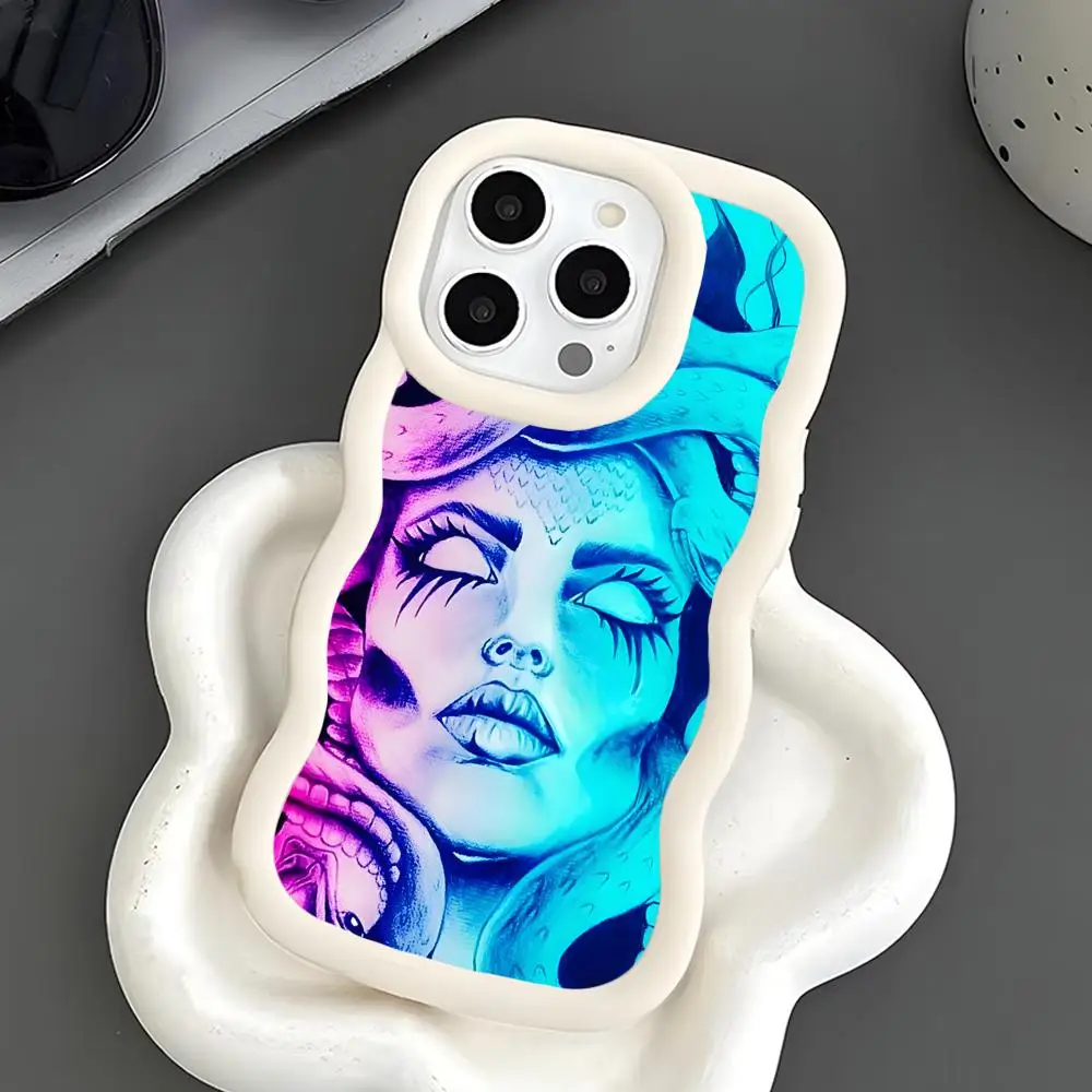 

Medusa Snake Gorgon Phone Case for iPhone 17 16 15 14 13 12 11 Air Pro Max Plus White Soft TPU Wavy Edge Cover
