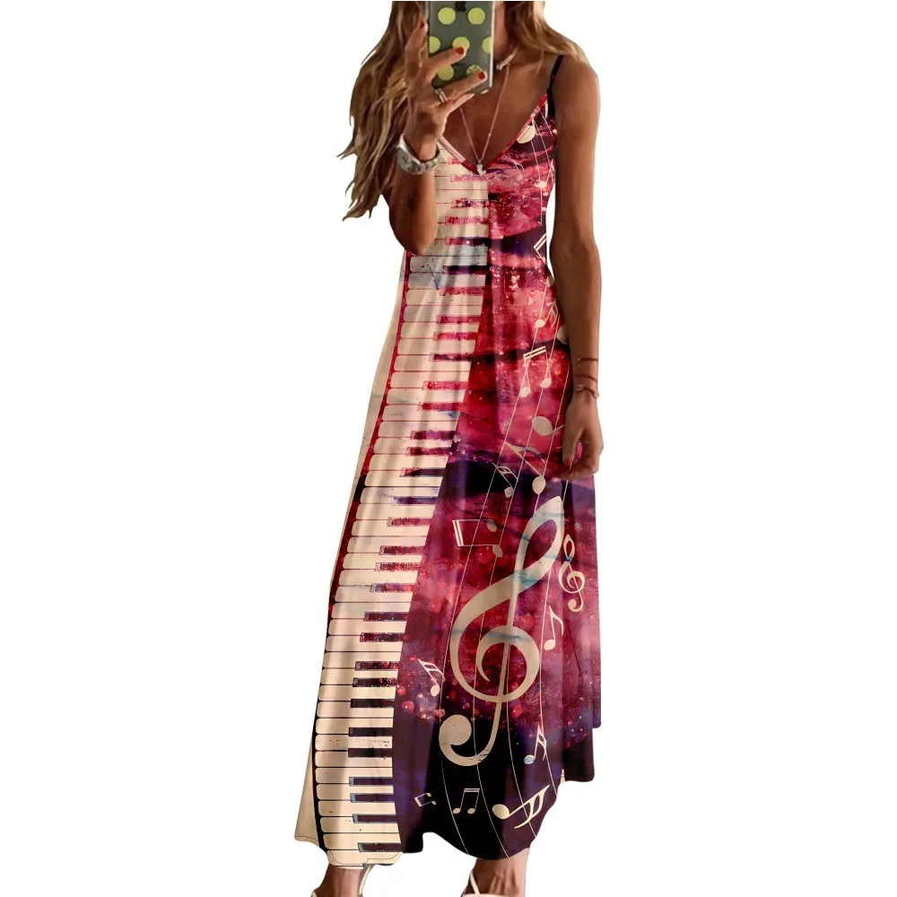 Elegant Robe Summer Sleeveless Music Note Print Dress Psychedelic Maxi Dress Luxury Party Vestido Evening Dresses Girl Dresses