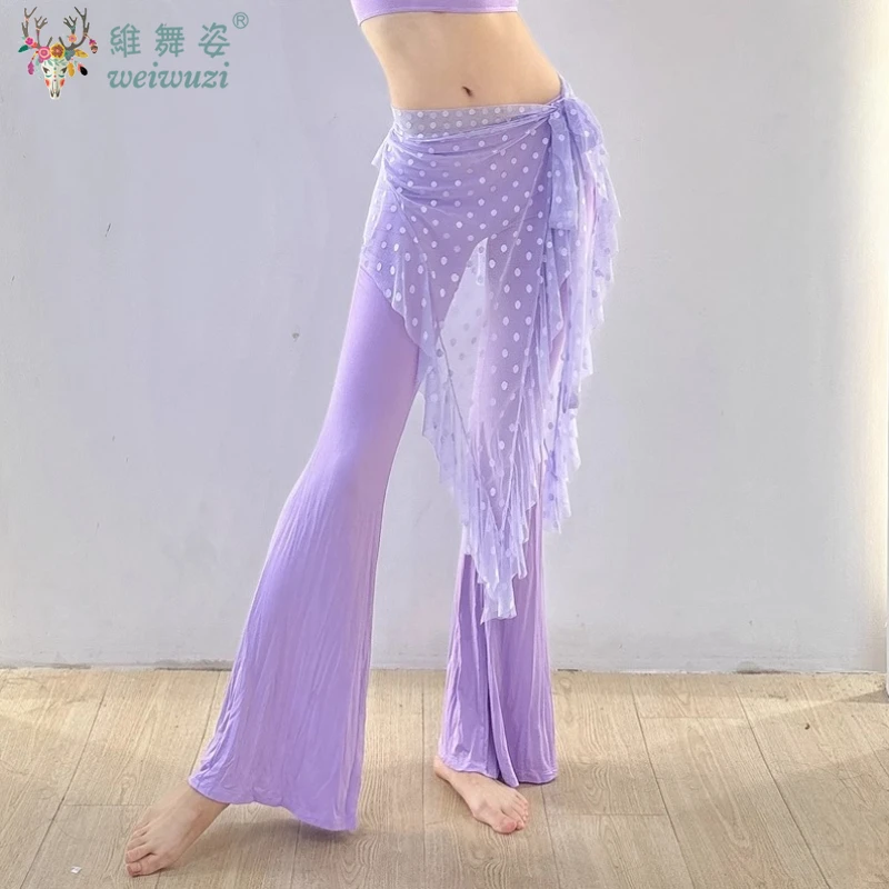 

Belly Dance Polka Dot Mesh Hip Scraf Sequins Skirt Practice Clothes Female Adult Elegant Triangle Belt Training Hip Towel