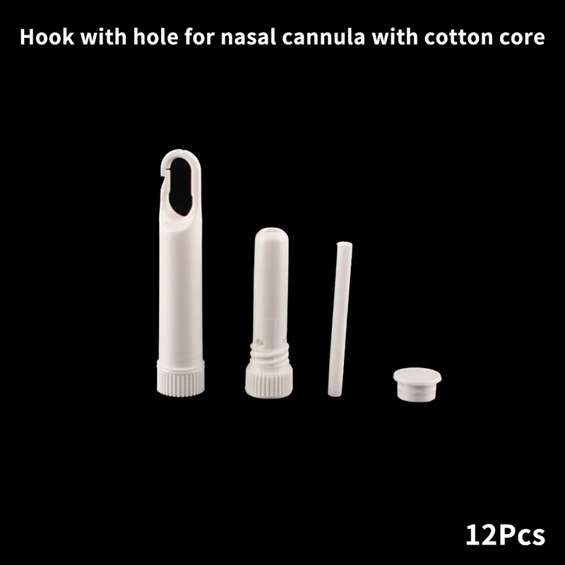 

12Pcs Empty Nasal Inhaler Tube With Cotton Wicks Portable Hook Type White Plastic Nasal Inhaler For Essential Oil Container
