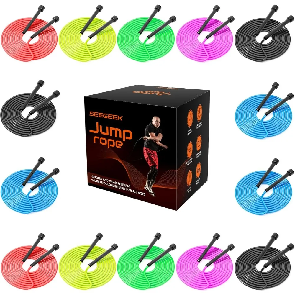 

14 pack adjustable pvc jump rope for cardio fitness - versatile jump rope for women men kids christmas gift -tangle-free for kee