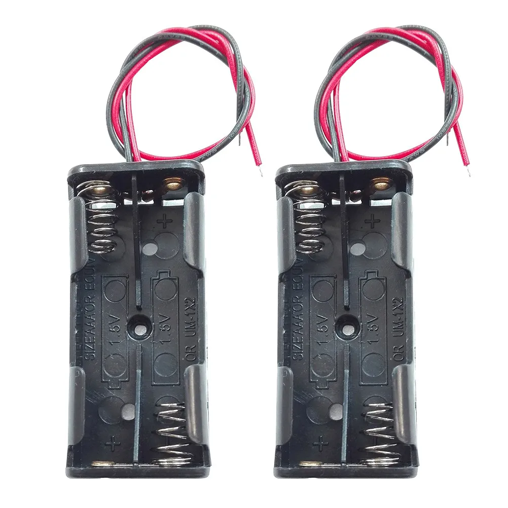 6Pcs Battery Holder Plastic Box for 2 X 1.5V Aaa Batteries Portable Lightweight Battery Case with Wire Connector
