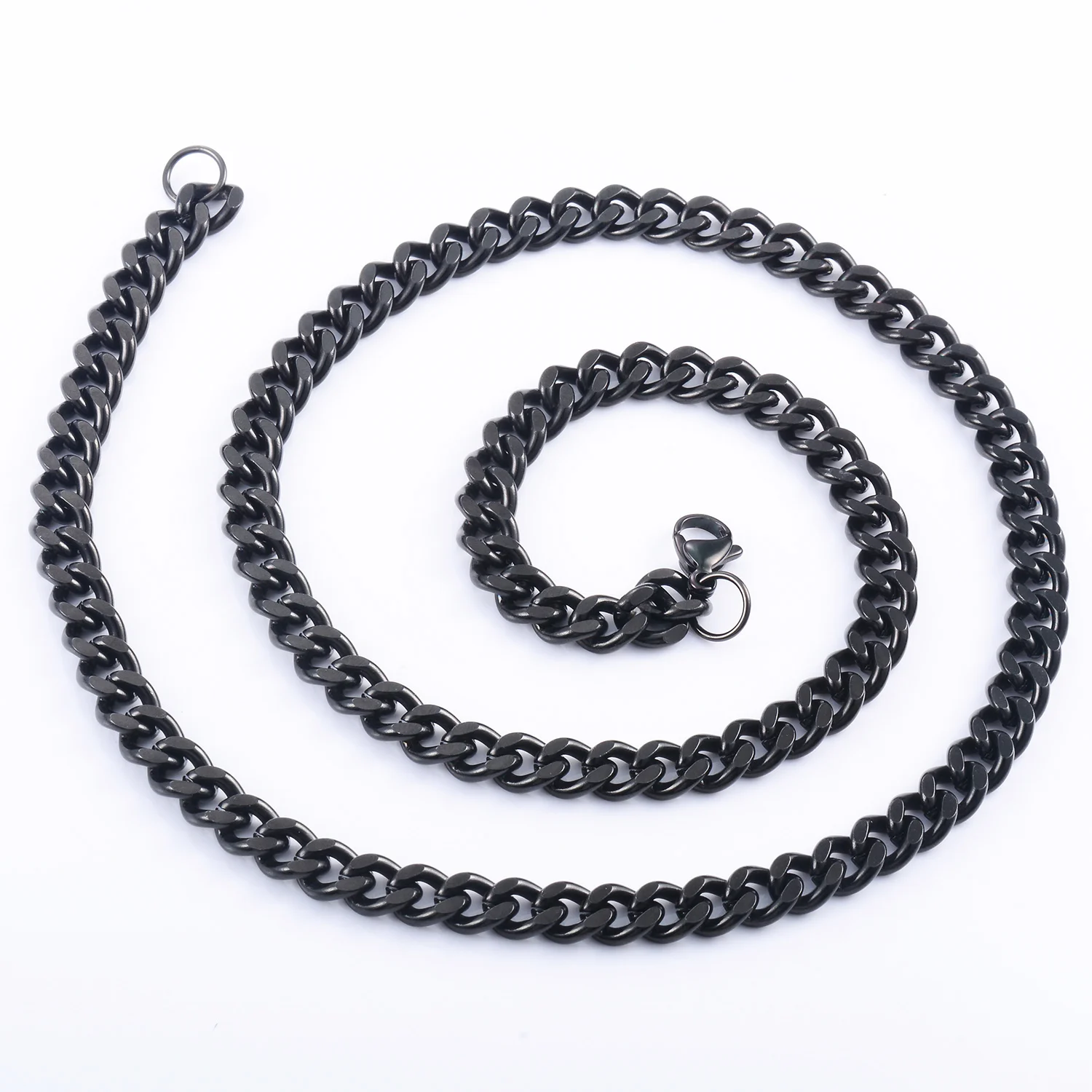 Schwarze Basic Punk Choker Halskette aus Edelstahl mit kubanischem Gliederkettenmuster, solide Metallkette, Schmuckgeschenk für Männer und Frauen. – Detail 5