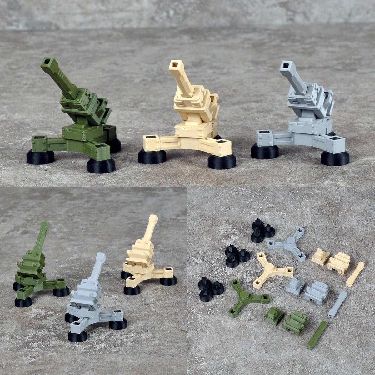 Assembly Scale Set Static plastic anti-aircraft gun cannon loose cannon artillery howitzer 3pcs