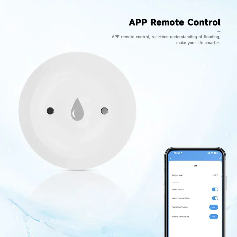 Sensor de agua inteligente ZigBee, alarma de fuga de agua, Control de vida inteligente, funciona con Zigbee