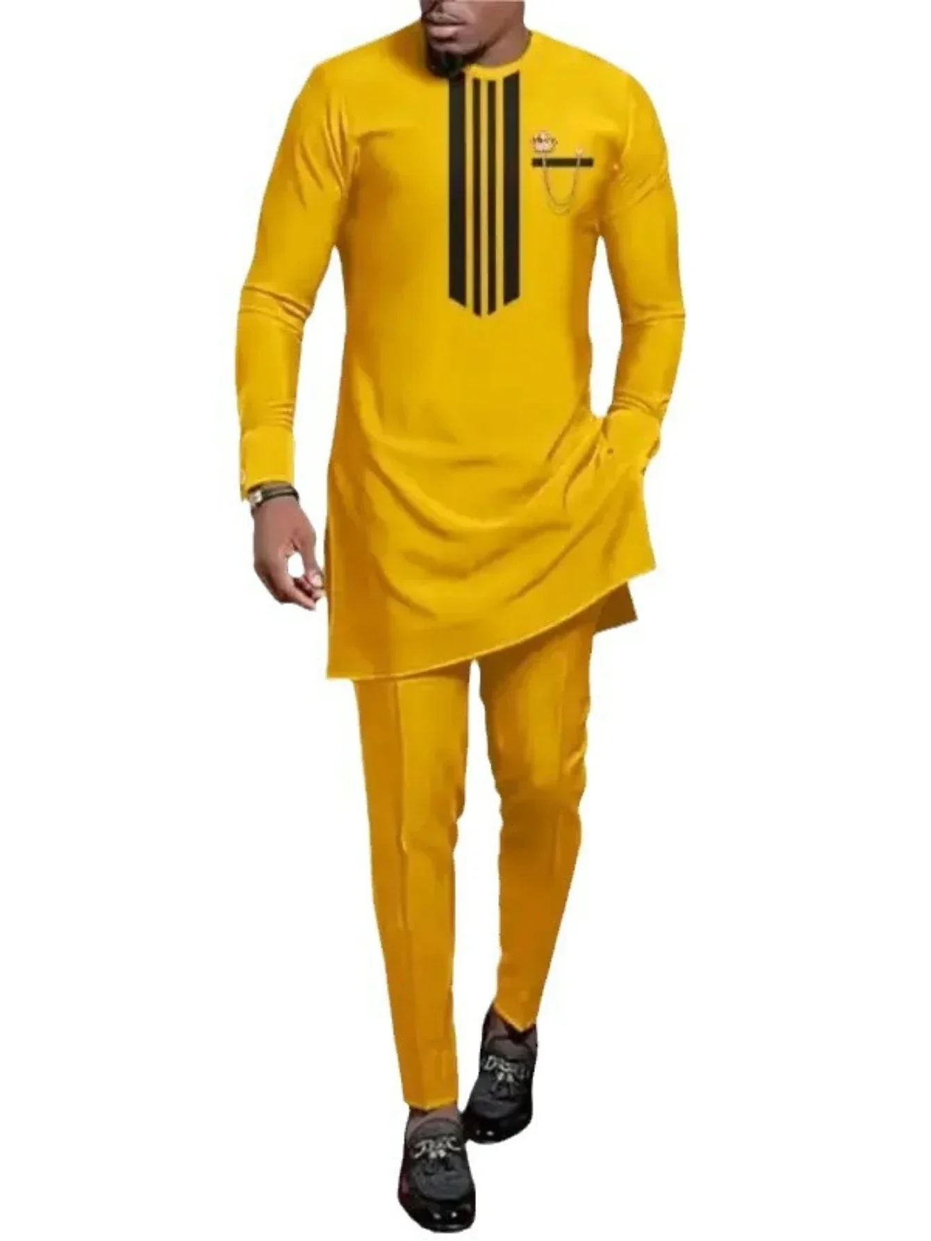 Abiti estivi africani da uomo Camicia patchwork a righe Pantaloni Set da due pezzi Festa Festival Matrimonio Abito etnico tradizionale africano