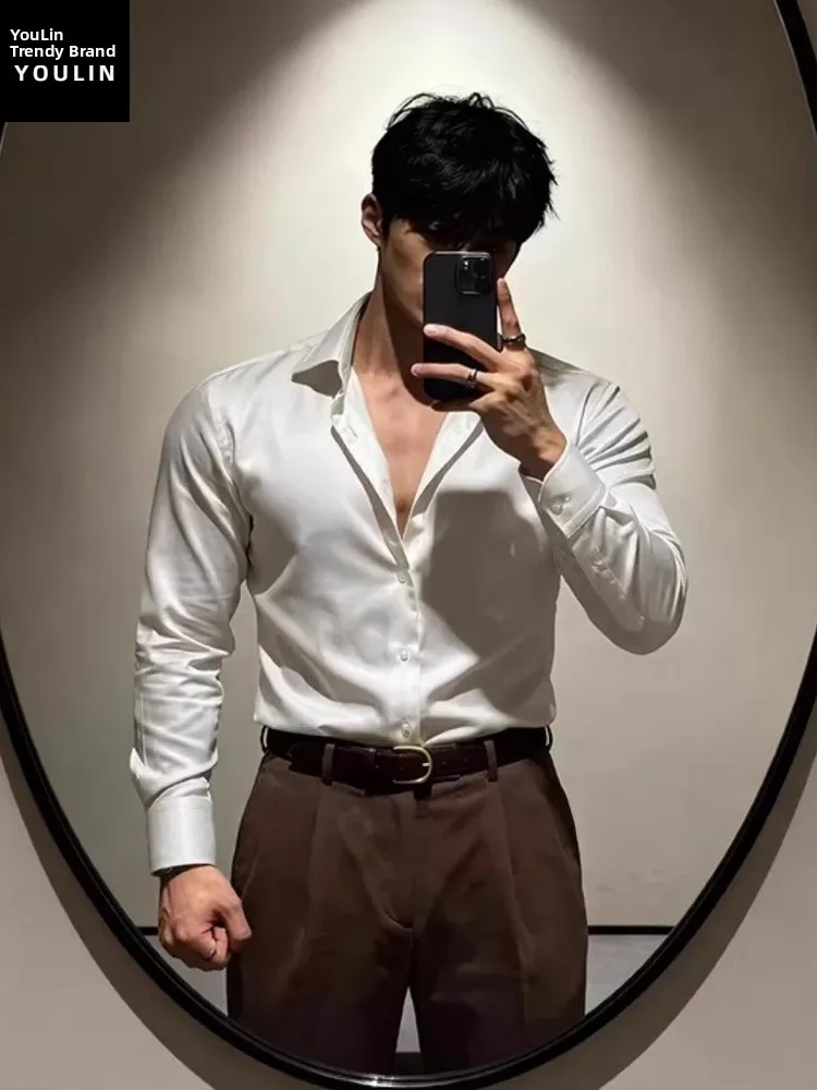 

Мужская повседневная рубашка Briti Sle Slim Fit Long Sve белого цвета, с подкладкой, для делового стиля, высококачественная, элегантная, сдержанная.