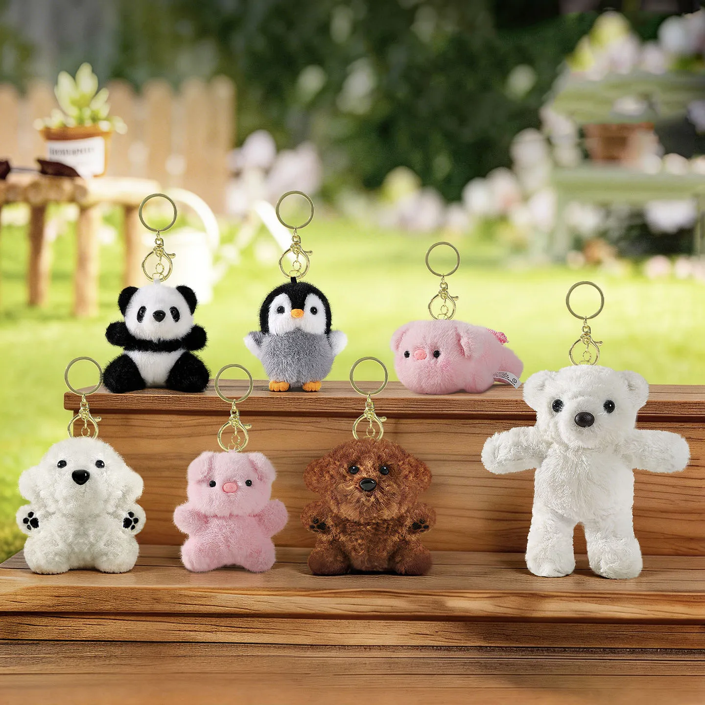 Fashion Brown Curly Teddy Puppy Pink Pig Cure Animal Doll Charm Keychain Cute Penguin Panda Standing White Bear Doll Key Chains