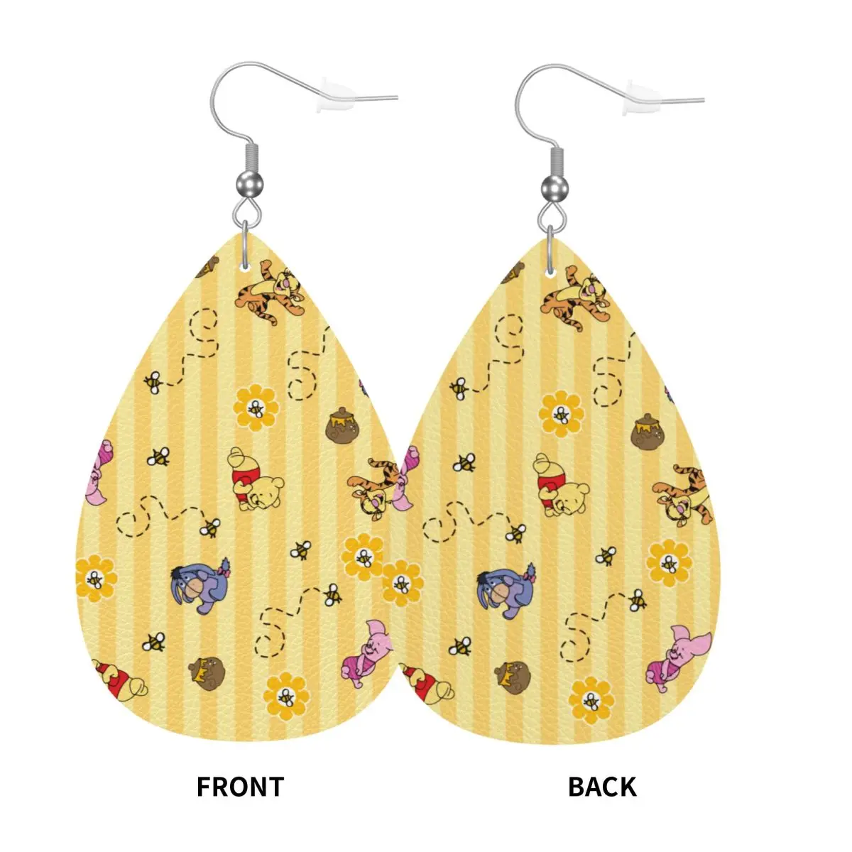 Custom Drop Dangle Earrings Winnie The Pooh Leather Teardrop Earrings PVC Leather for Gifts Dainty Jewelry view 3