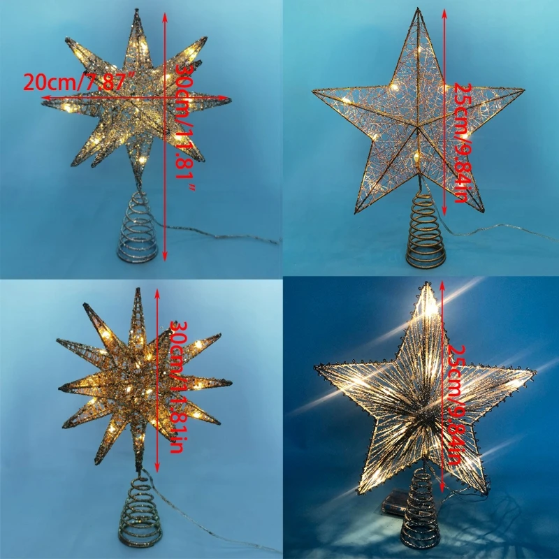 per albero Natale con stella a LED per albero Natale, a batteria, decorazione per appendere cima albero