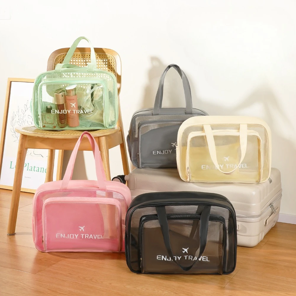 Clear Waterproof Makeup Bag for Travel, Large Capacity Wet Dry Separation Toiletry Pouch Portable Handheld Swimming Gym Bag