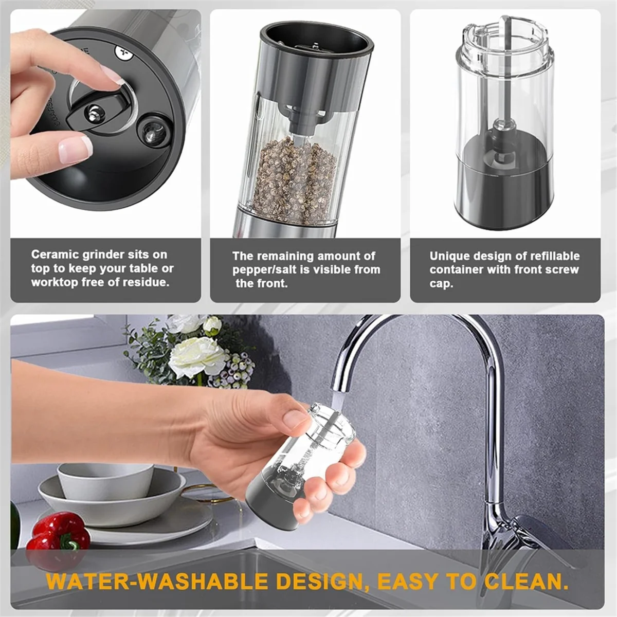 Electric Salt and Pepper Grinder Set Rechargeable Automatic Grinder with Charging Base LED Light, Adjustable Coarseness