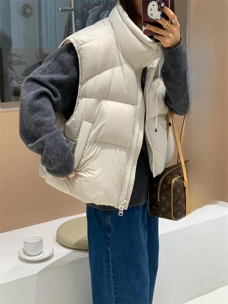 

Утепленный пуховый жилет FEITA свободного кроя, белый, с воротником-стойкой, повседневный, женский, на молнии